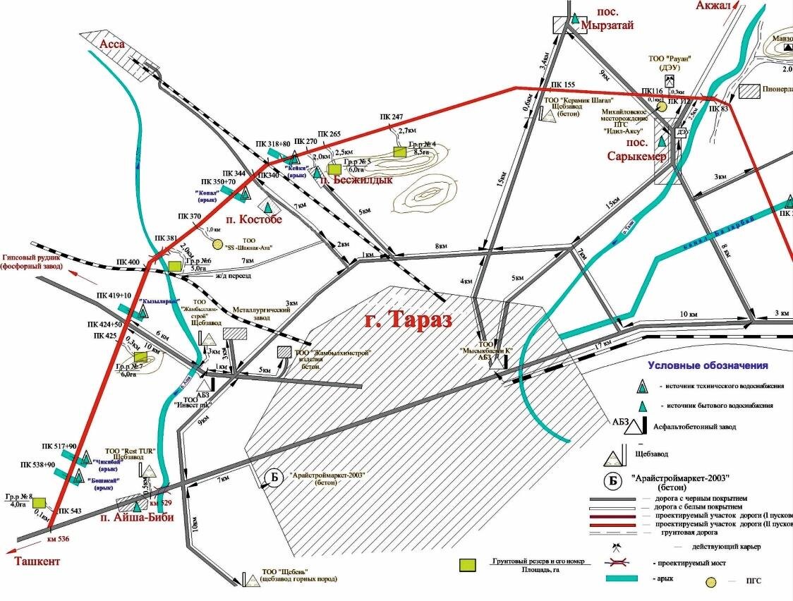 Route plan, Taraz city bypass, km 483–536, Western Europe – Western China transit corridor